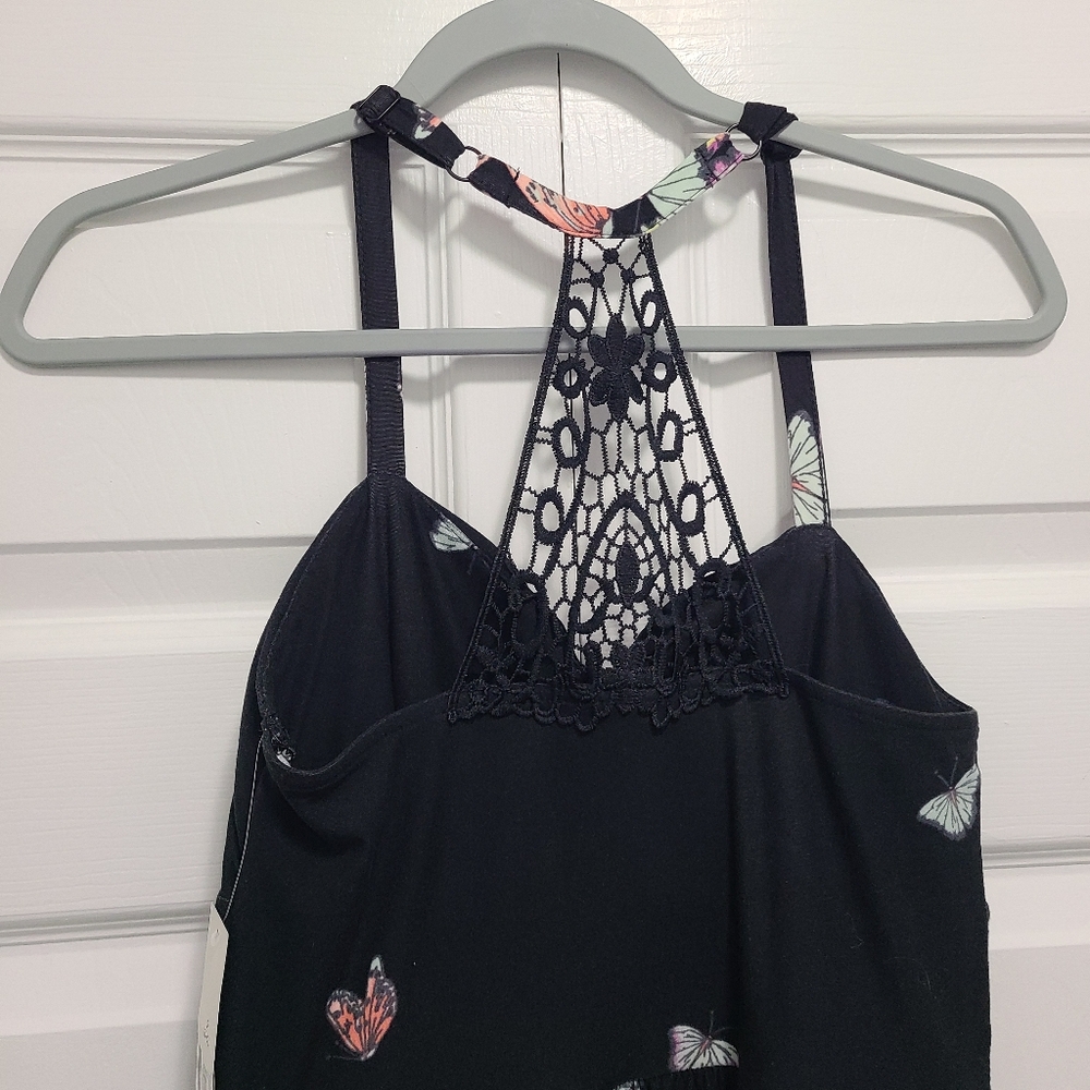 No Boundaries Black Butterfly Halter Sundress Cocktail NB Sweetheart Lace Back S - Picture 7 of 10